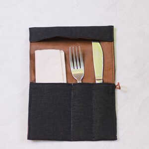 Linen cutlery holders available in beige, navy, orange and mustard image 3