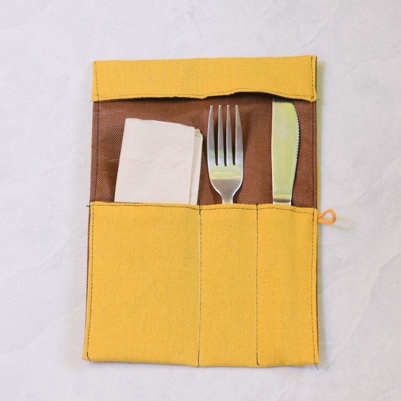 Linen cutlery holders available in beige, navy, orange and mustard image 5