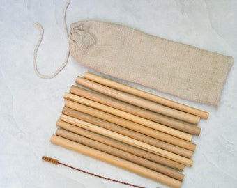 10 pailles en bambou avec un sac + brosse de nettoyage