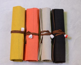 Linen penrol available in blue, grey, yellow and red/pink