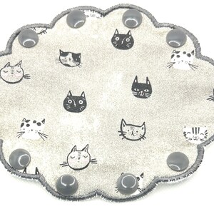 Feeding tube extension port cover | Tubing wrap pad | Gray with black and white cats design fabric