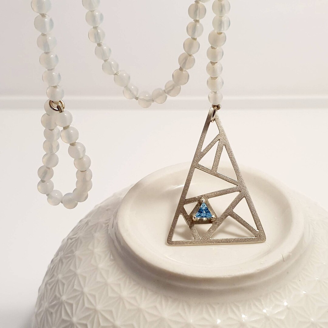 Collier En Perles Topaze Bleue D’Autriche – 44 Cm En Argent 925, Perles Swarovski Et Argent Massif