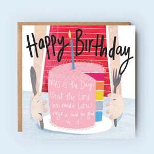 Anniversaire chrétien | Gâteau d'anniversaire | C'est le jour que le Seigneur a créé | Mignon | Chrétienne | carte de voeux de foi | Église | carte biblique | Psaume 118