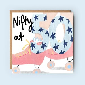 50 | cinquante | Ingénieux Cinquante | Bottes à roulettes | Discothèque à roulettes | carte d'âge | carte numérique | carte d'anniversaire | Anniversaire amusant | pour elle | Joyeux anniversaire