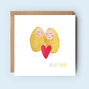 Twins nieuwe babykaart | Nieuwe ouders | Uniseks tweelingkaart | Feestkaart | Voor hem | Voor haar | Kinderen | Geel | Uniseks