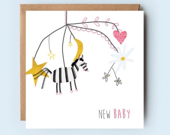 New Baby Card | New Parents | Zebra | baby girl | baby mobile Card | Yay Card | For Her | Children | Pink | Nursery