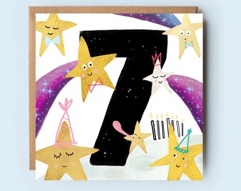 Sette/settimo compleanno/biglietto di età/biglietto di compleanno/età di compleanno/buon compleanno/carta numerica/per lui/per lei/bambini