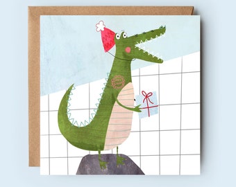 carte d'anniversaire | Gâteau d'anniversaire | Joyeux anniversaire | Crocodile d'anniversaire vif | Chapeau de fête | Pour lui | pour elle | Enfants