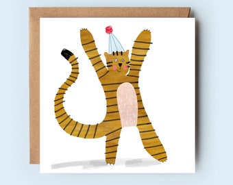 Birthday Card | Party Animal | Happy Birthday | Tiger Card | Illustrated Card | Party Hat | For Him | For Her