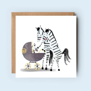 Nouvelle carte bébé | Bébé | Nouveaux parents | carte landau | Yay, carte de vœux | Pour lui | pour elle | Enfants | animal de compagnie | Zèbre | Jaune | Unisexe