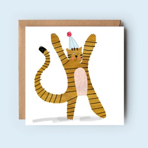 Geburtstagskarte | Party Tier | Alles Gute zum Geburtstag | Tiger Karte | Illustrierte Karte | Partyhut | für Ihn | Für Sie