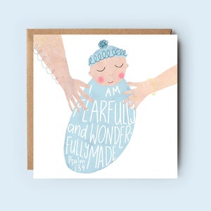 Bleu | Nouvelle carte bébé | Nouveaux parents | Psaume 139 | Merveilleusement fait | Carte Psaume 139 | Yay, carte de vœux | Pour lui | Enfants | Chrétienne | Foi