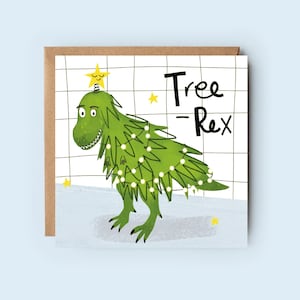 T-Rex de Noël | Dinosaure | Rex arboricole | Carte de Noël | Joyeux Noël | Noël drôle | Joyeux Noël | Enfants | Arbre de Noël
