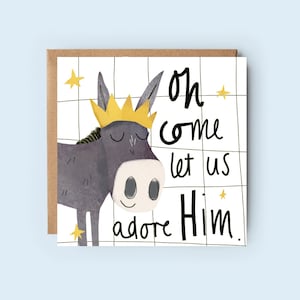 Ezelkaart | Oh kom, laten we hem aanbidden | Baby Jezus | Kerstkaart | Christelijke kaart | Heilige Schriftkaart | Verskaart | Grappige kerst