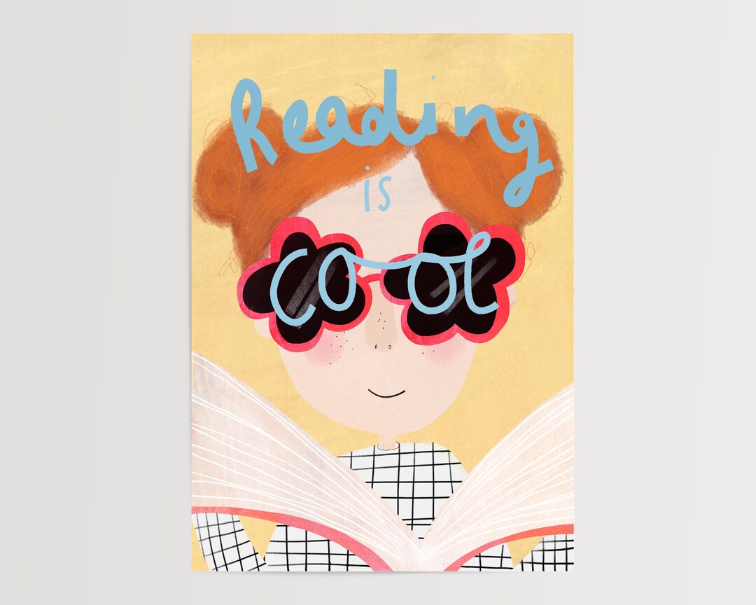 A3 Reading is Cool | Reading Print | Bookworm | Wall Art | Children's ...