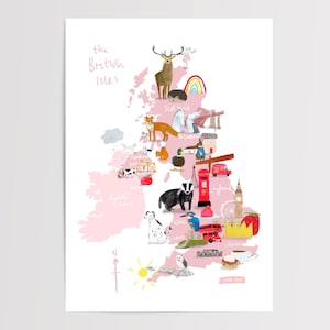 Britische Inseln Karte | British Wildlife | Touristische Karte | DE | Illustrierte Karte | Wandkunst | Kinder | Lehrreich | Identifikationstabelle | Poster