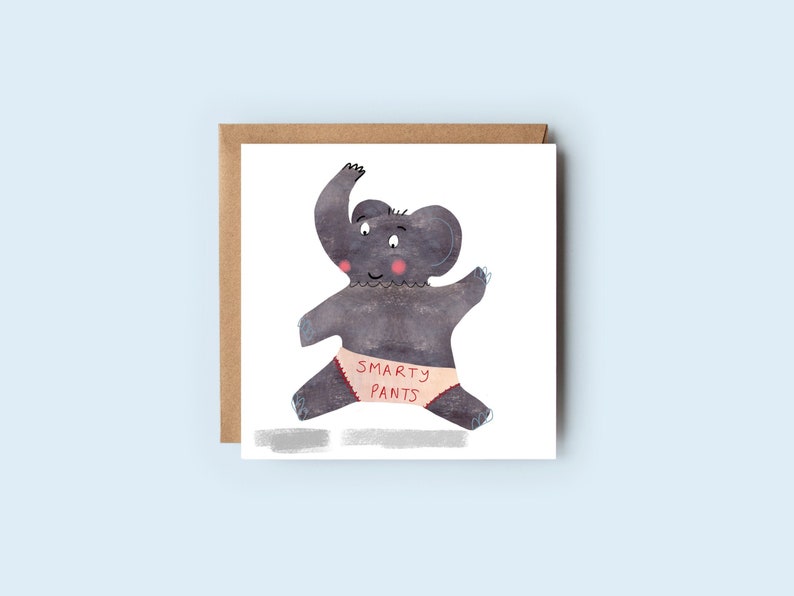 Congratulations Card Well done Smarty Pants New Job You've passed Elephant Card For Him For Her Children Graduation Card image 1