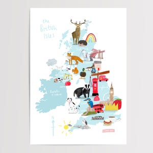 Britische Inseln Blau | Britische Wildtiere | Touristische Karte | DE | Illustrierte Karte | Wandkunst | Kinder | Lernmittel | Bestimmungstabelle | Plakat