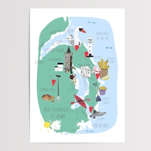 Karte der Halbinsel Ards | Lokale Karte | Landkarte Nordirland | UK Karte | Bangor Karte | Co Down Map | Portaferry | Illustrierte Karte | Lehrreich
