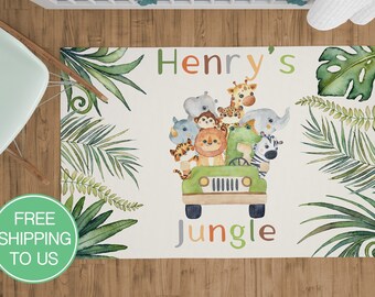 Safari Carpet, Animal Nursery Carpet, Animal Play Mat, Carpet for Nursery, Boys Room Safari, Jungle Theme Nursery, Personalized Rug