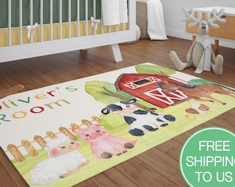 Farm Nursery Rug, Baby Animal Nursery Rug, Farm Play Mat, Carpet Kids Room, Farm Theme Nursery, Personalized Rug, Rug Name, Farmer Theme