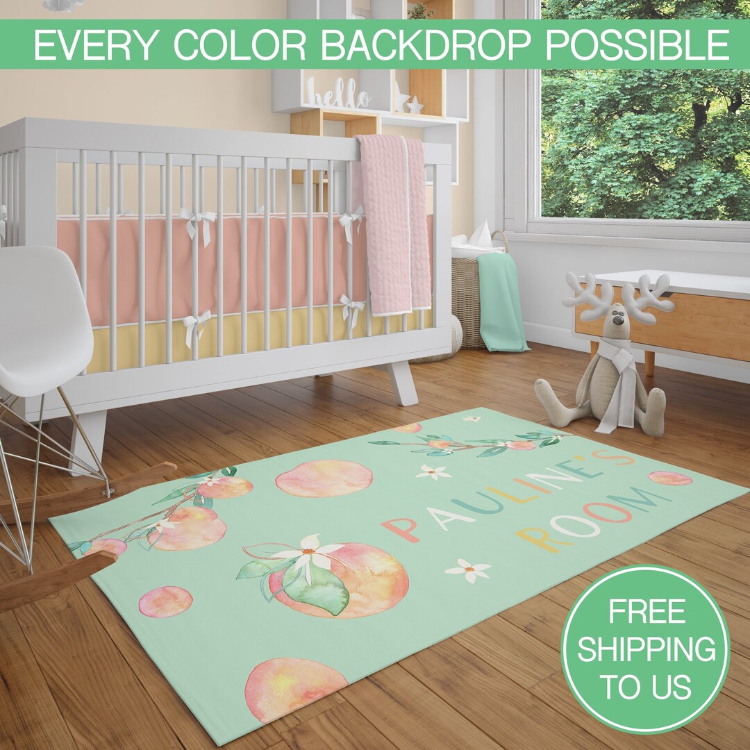Pink Nursery Rug, Girl Nursery Carpet, Peaches Nursery, Peach Girls