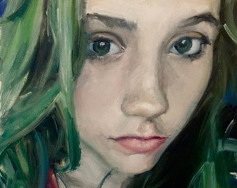 Beautiful Female Oil Painting "Green Eyes" - Hand Painted Portrait