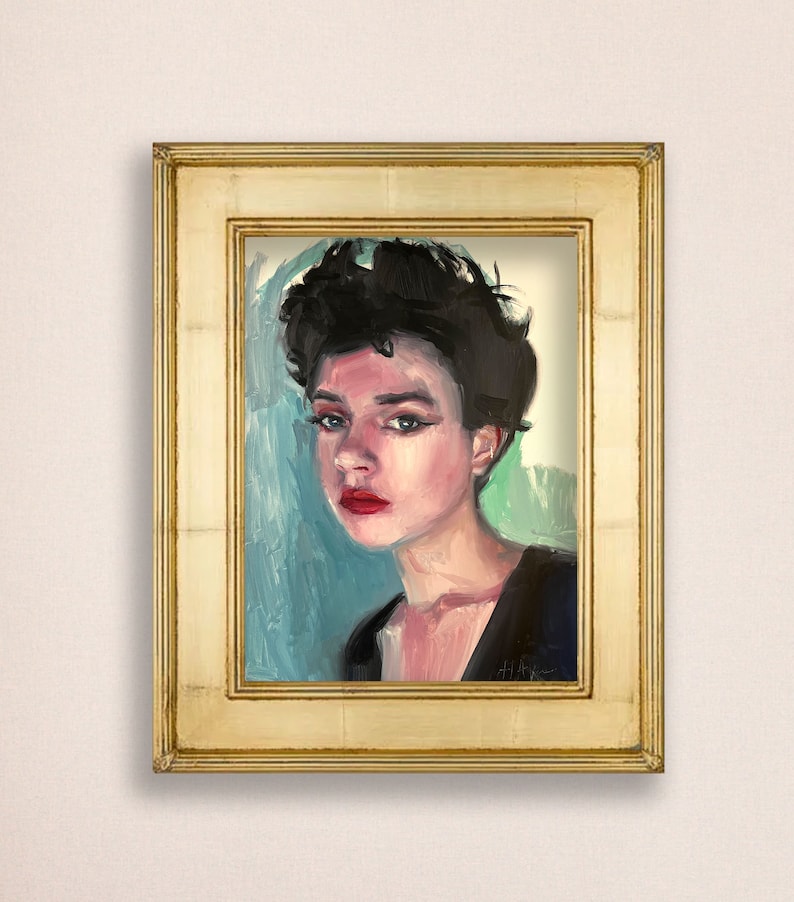 Beautiful Woman Oil Painting pretty in Black Etsy