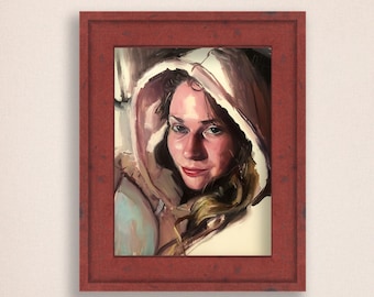 Beautiful Woman Oil Painting "Grace Under Hoodie" - Hand Painted Portrait