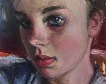 Beautiful Woman Oil Painting "Glisten" - Hand Painted Portrait