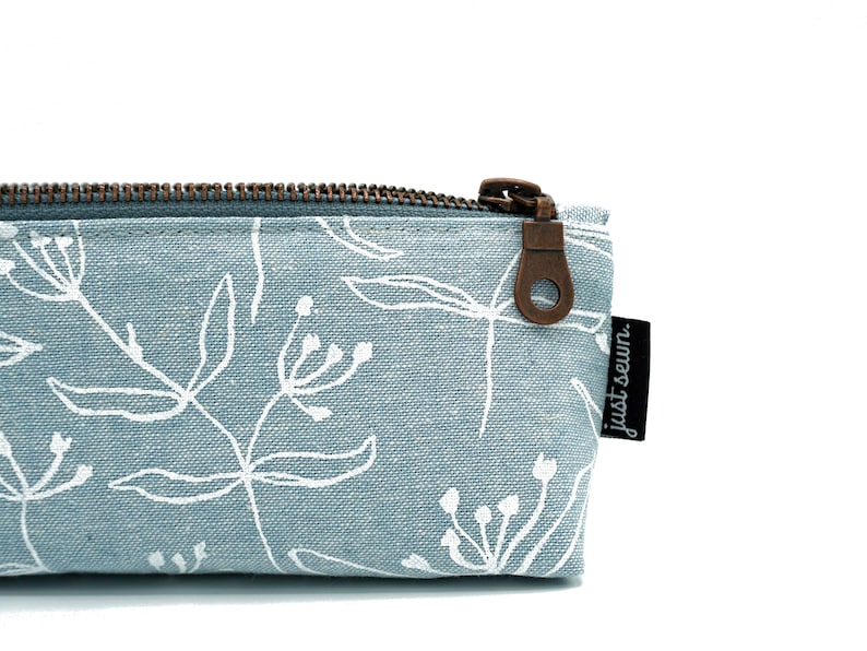 Pencil case/pen case Floral light blue Metal zipper image 4