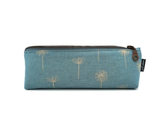 Pencil case/pen case "Dandelions" light blue | Metal zipper