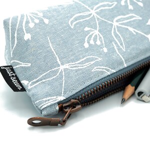 Pencil case/pen case Floral light blue Metal zipper image 7