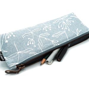 Pencil case/pen case Floral light blue Metal zipper image 3