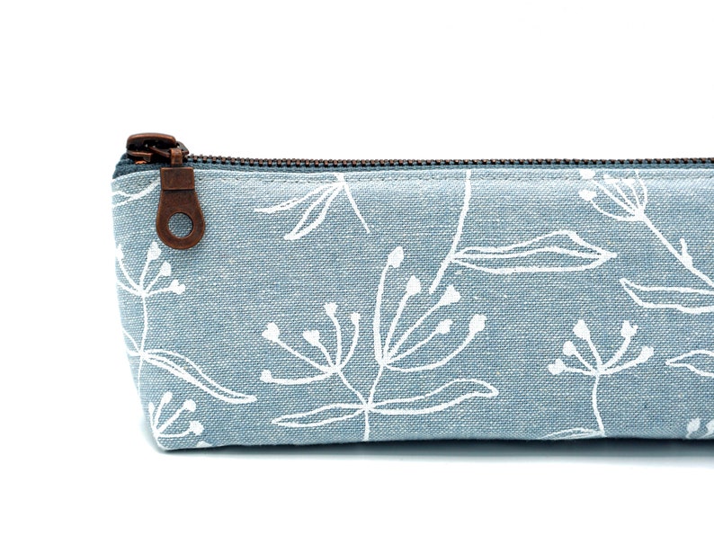 Pencil case/pen case Floral light blue Metal zipper image 2