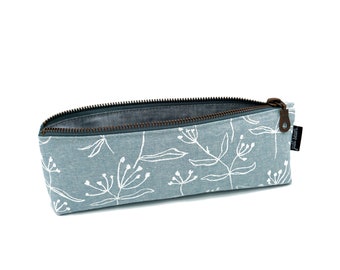 Pencil case/pen case "Floral" light blue | Metal zipper