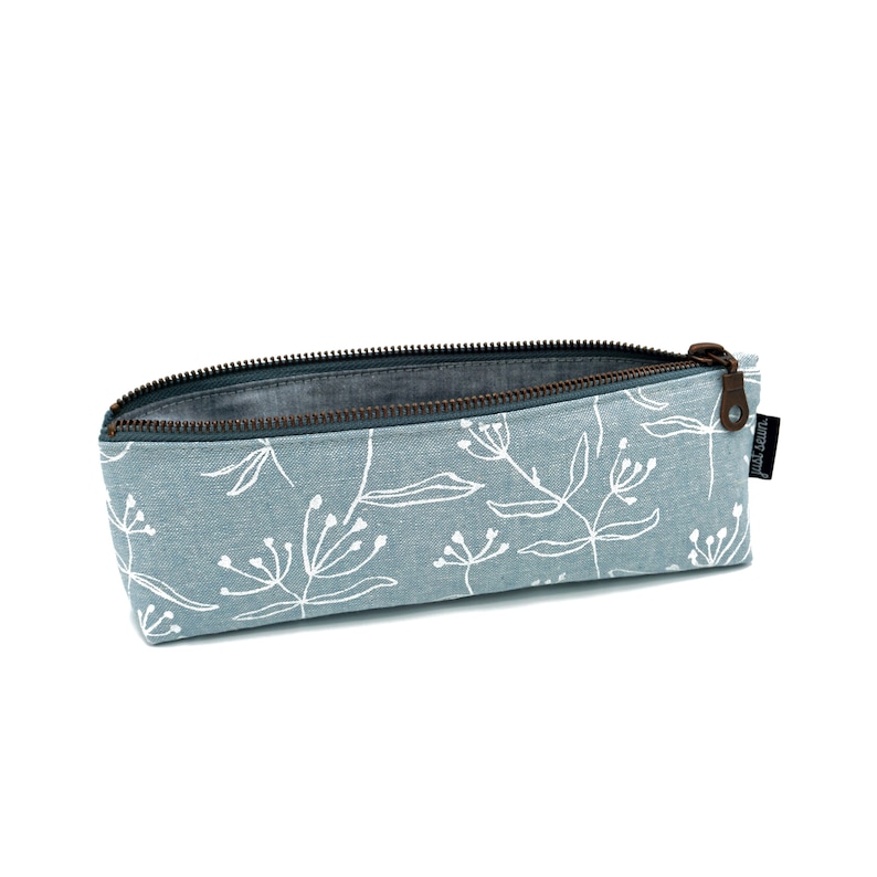 Pencil case/pen case Floral light blue Metal zipper image 1