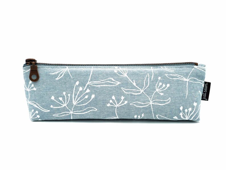 Pencil case/pen case Floral light blue Metal zipper image 8