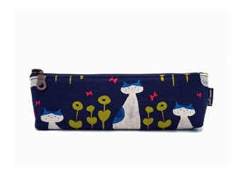 Pencil case/pen case "Cat" dark blue | Metal zipper