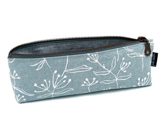 Pencil case/pen case "Floral" light blue | Metal zipper