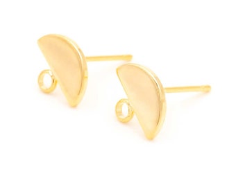 half round stud earrings with suspension and 18k gold plating 2 pieces