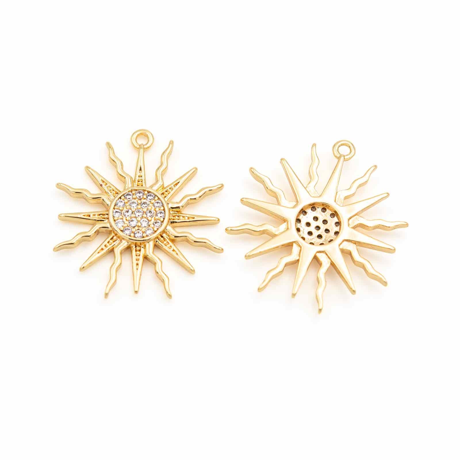 Colgante Sol Con Circonitas - 16 Mm, Chapado Oro 18k, Para Hacer Joyas DIY, Regalo Especial Hecho A Mano