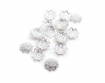 0,12 EUR/pièce. Capuchons de perles en laiton comme dahlia en argent, 20 pièces