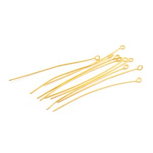 Brass eye pins with 18k gold coating 50mm 10 pieces from Vintageparts for jewelry making (0,32 EUR/pc)