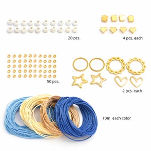 Makramé-pysselset med instruktioner, 40 m snöre, pärlor i rostfritt stål och mässing, tillräckligt för minst 10 armband