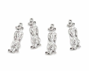 May include: Four silver-toned meerkat charms, each standing upright with its paws together. The charms are detailed with textured fur and have a loop at the top for attaching to jewelry or other crafts.