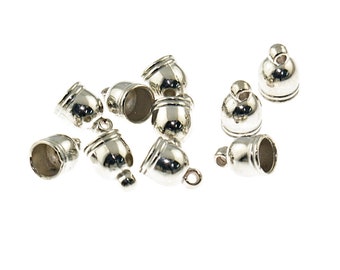 0.27 EUR/pc. 10 end caps "Bell" for 6 mm ribbons in silver-colored platinum-plated