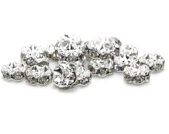 0,14 EUR/pièce. Perles intercalaires avec strass couleur argent 6 mm 20 pièces