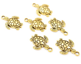 0,40 EUR/pièce. Pendentif tortue couleur or antique 6 pièces