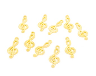 Clef pendant 25 mm in gold color coated 10 pieces Vintageparts make your own bracelets, craft supplies